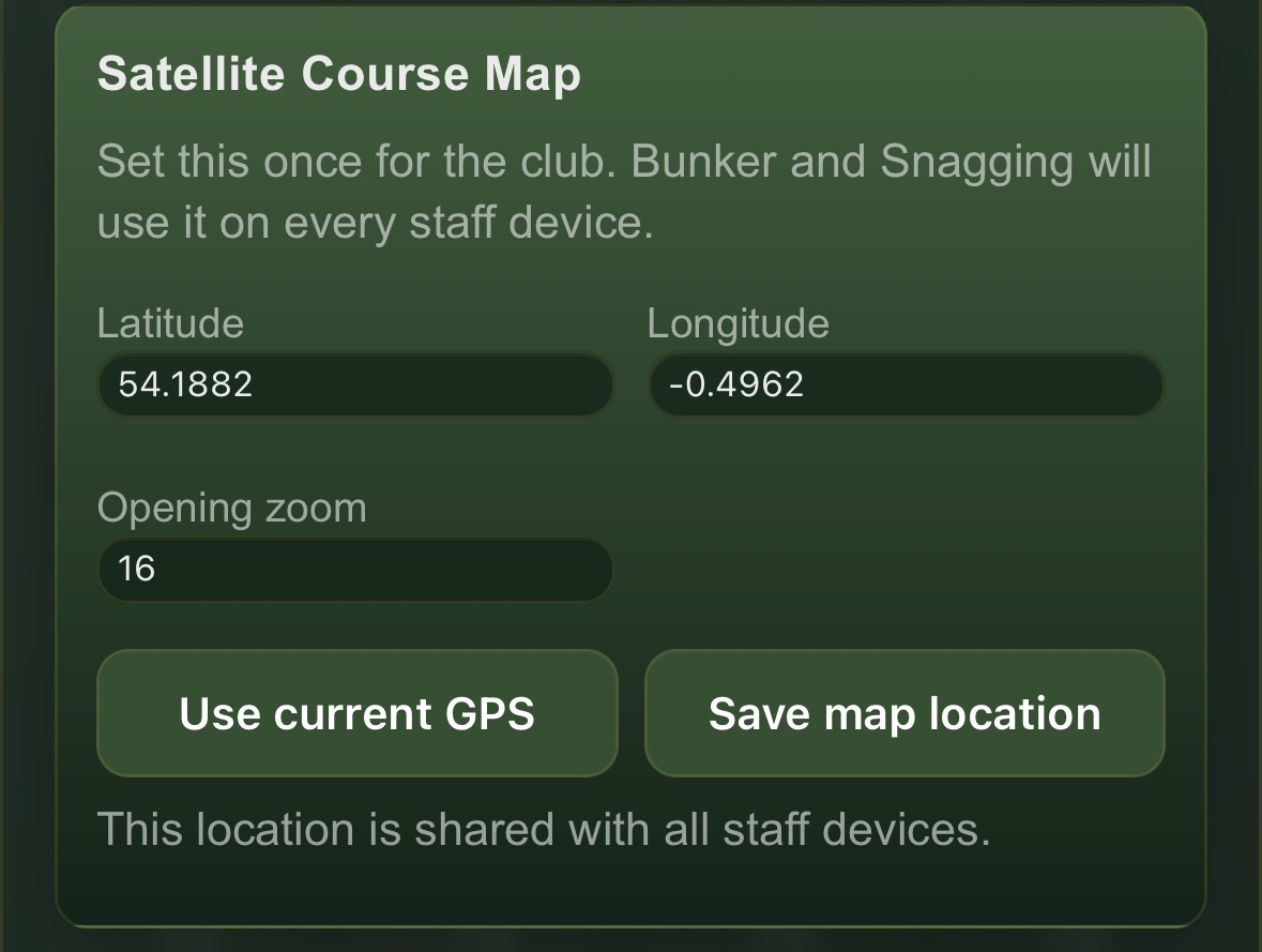 Satellite course map latitude, longitude and zoom settings