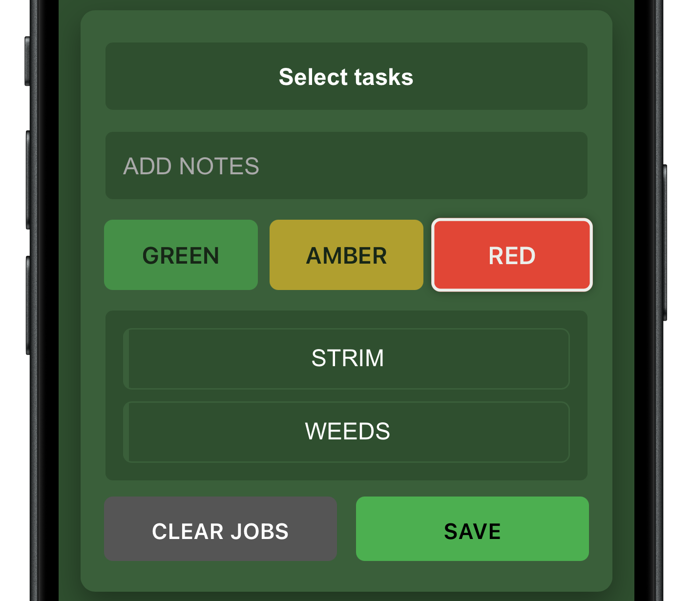 Bunker task and status screen