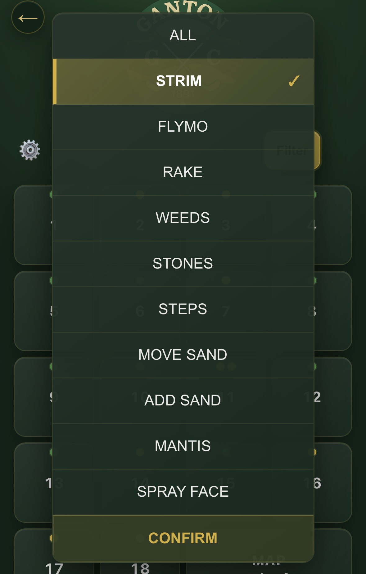 Bunker task filter menu