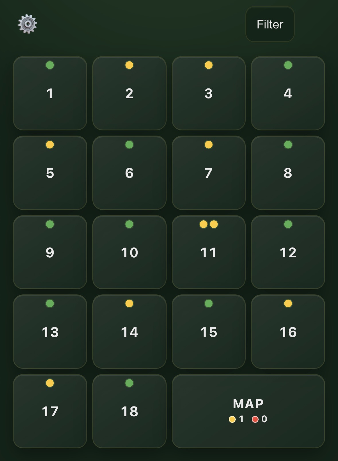 Bunker Maintenance home screen with hole status tiles and map