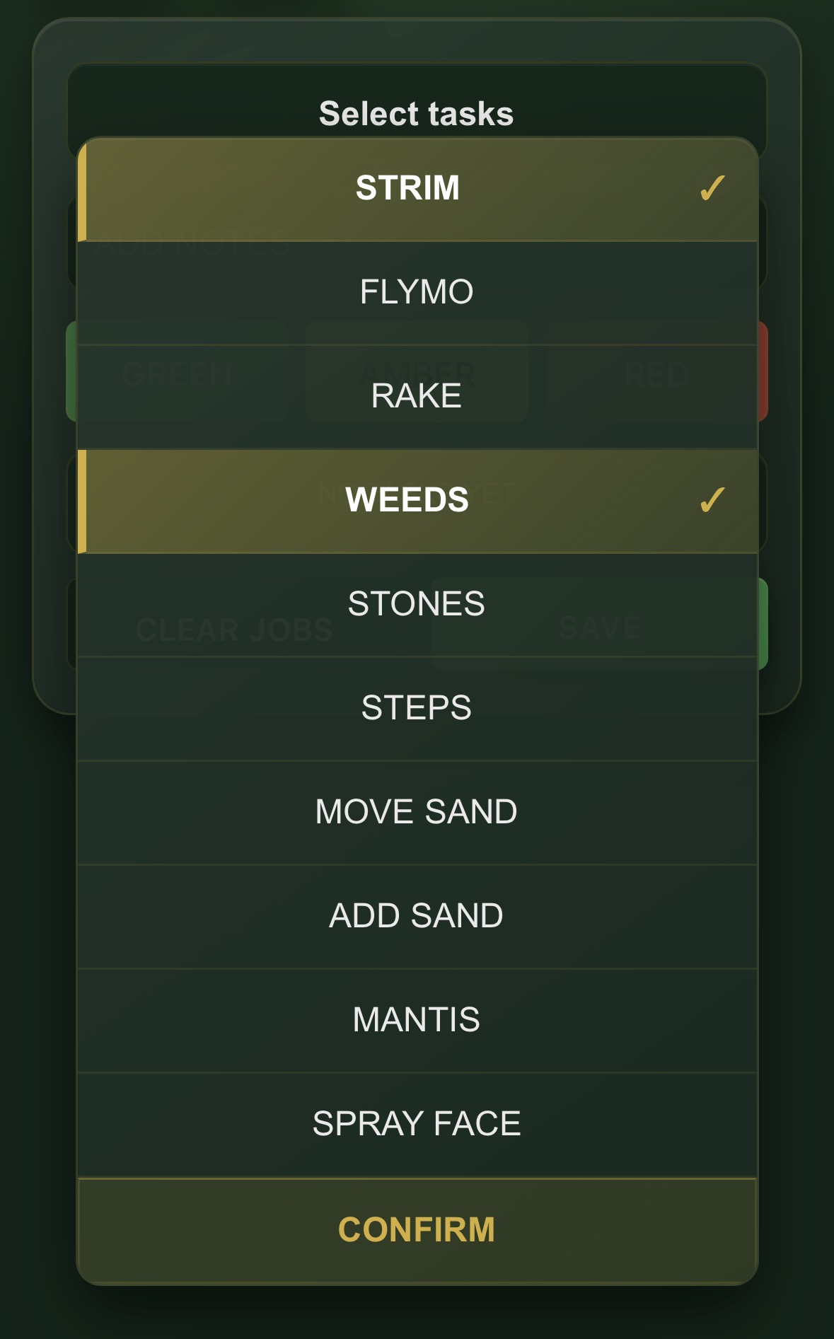 Bunker task selector with multiple selected tasks