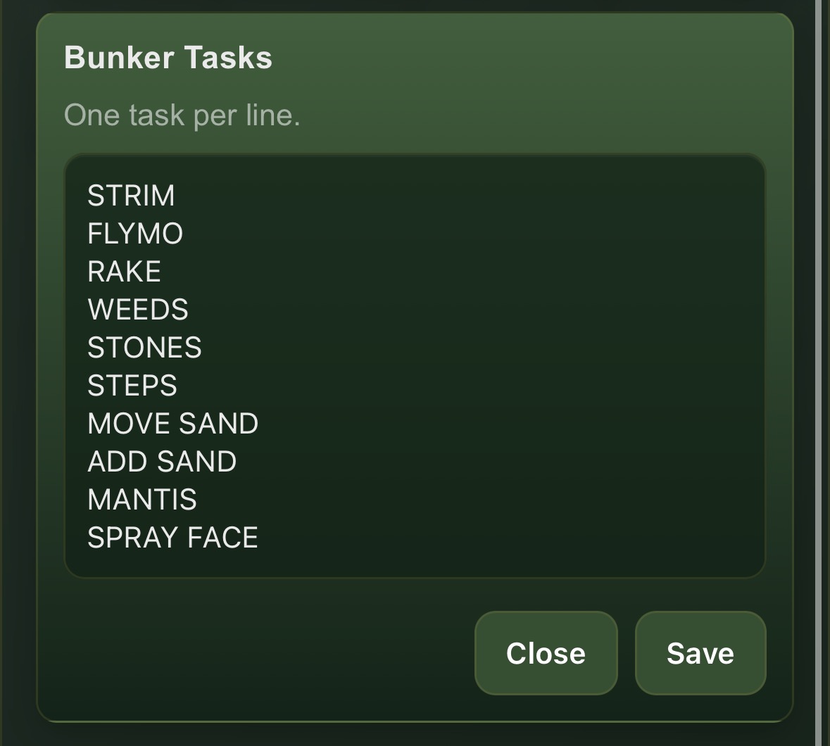 Custom Bunker Tasks list in settings