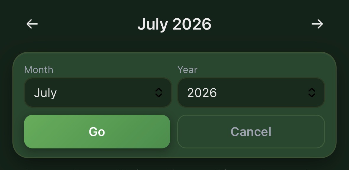 Calendar month and year shortcut