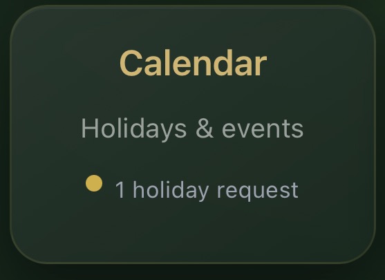 Calendar Team Hub tile showing one pending holiday request