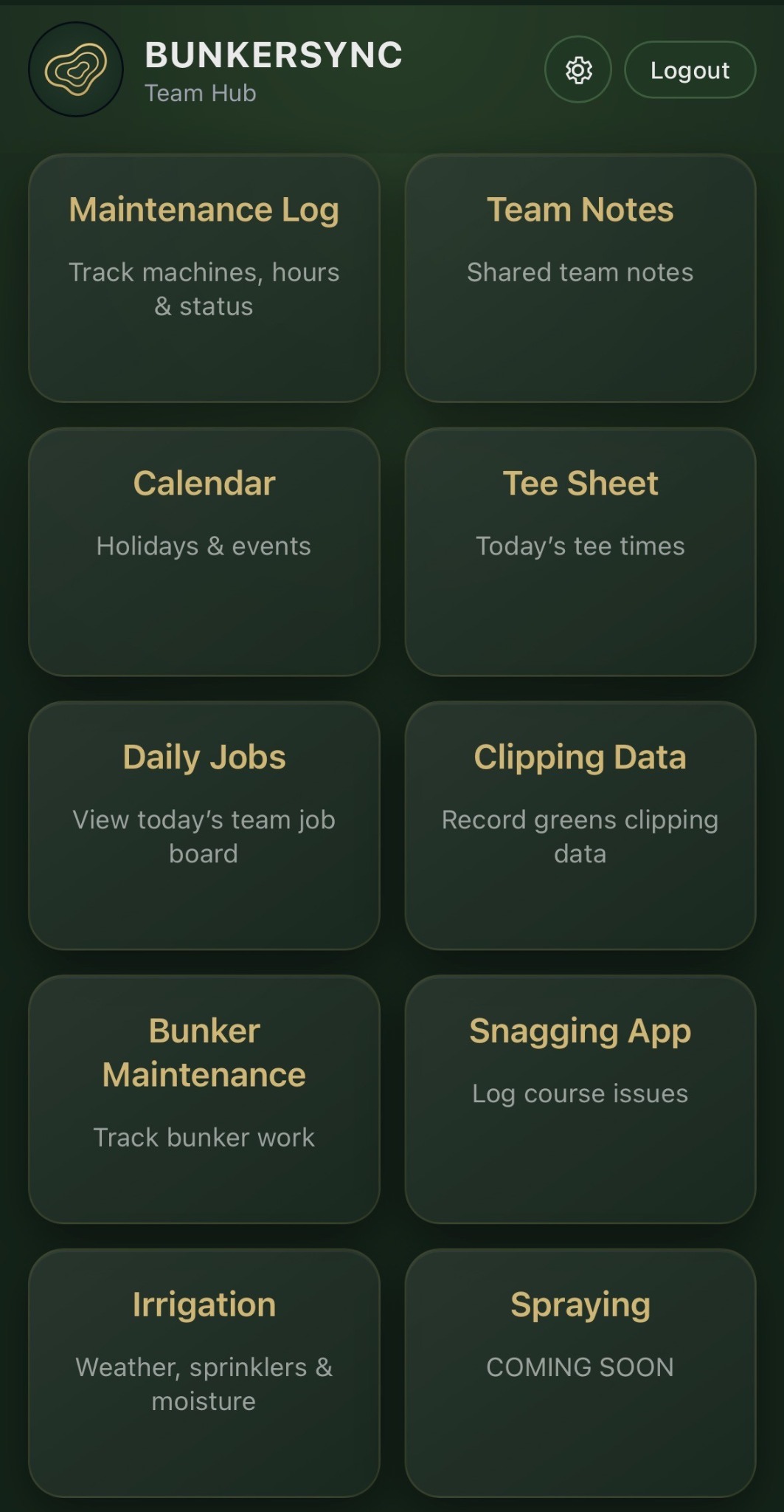 BunkerSync Team Hub dashboard with all modules