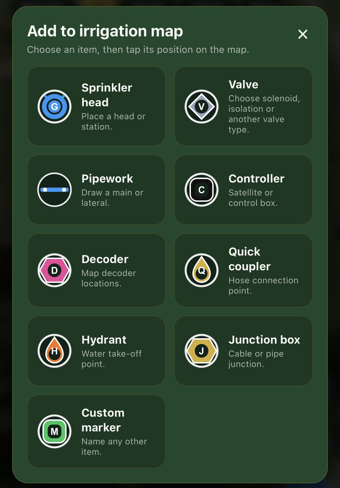 Add to irrigation map selection menu