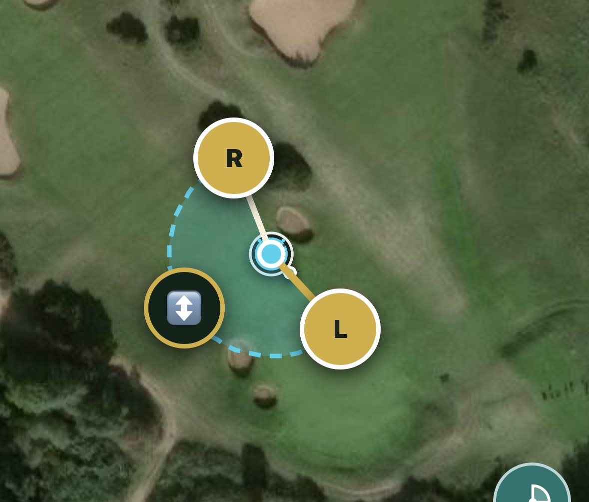 Sprinkler coverage editor with left, right and reach handles