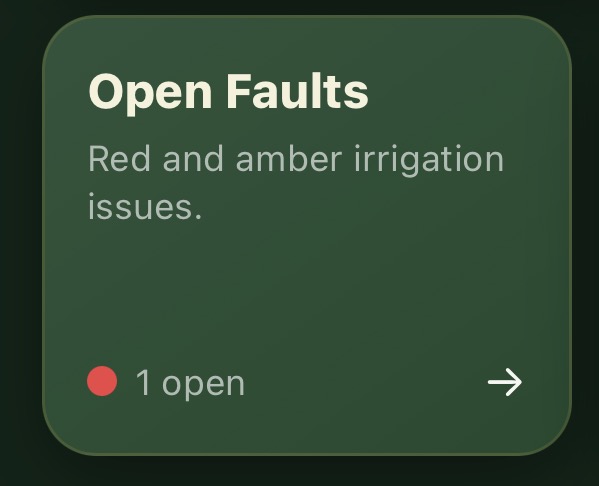 Open Faults dashboard tile showing one fault
