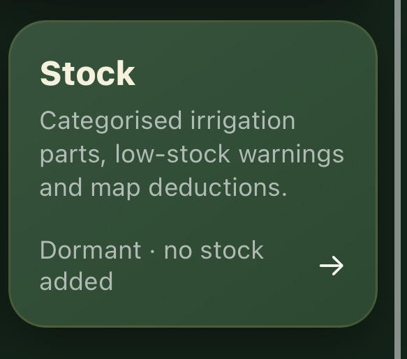 Irrigation Stock dashboard tile