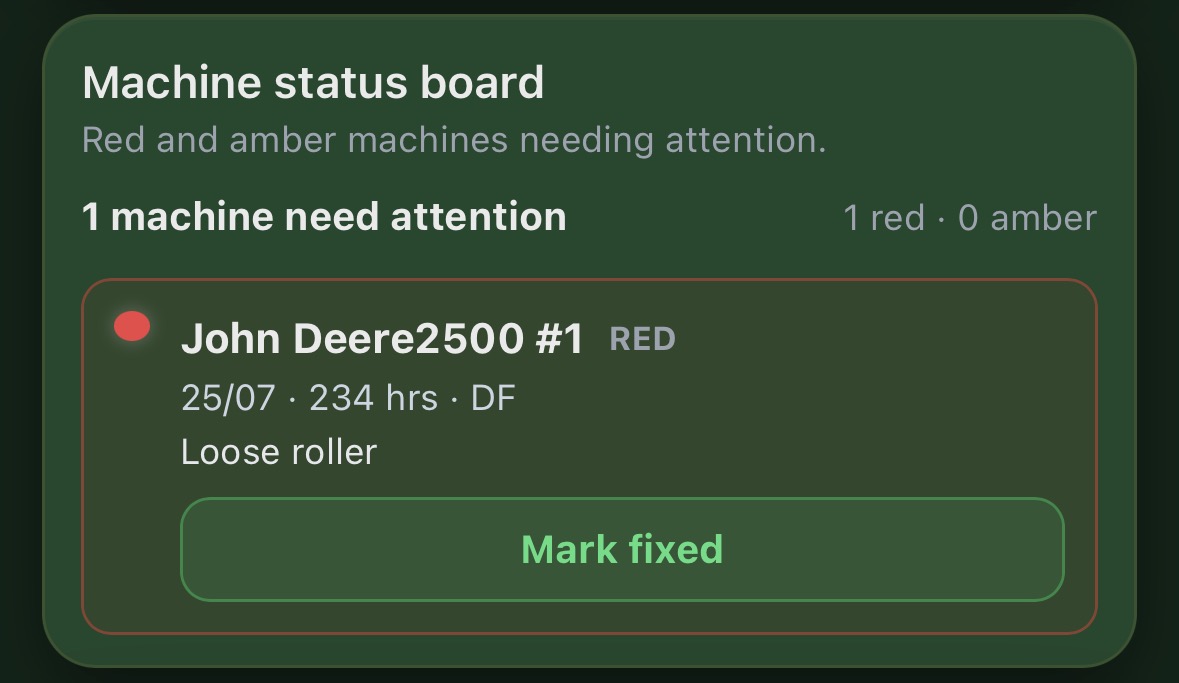 Machine status board with red fault and mark fixed button