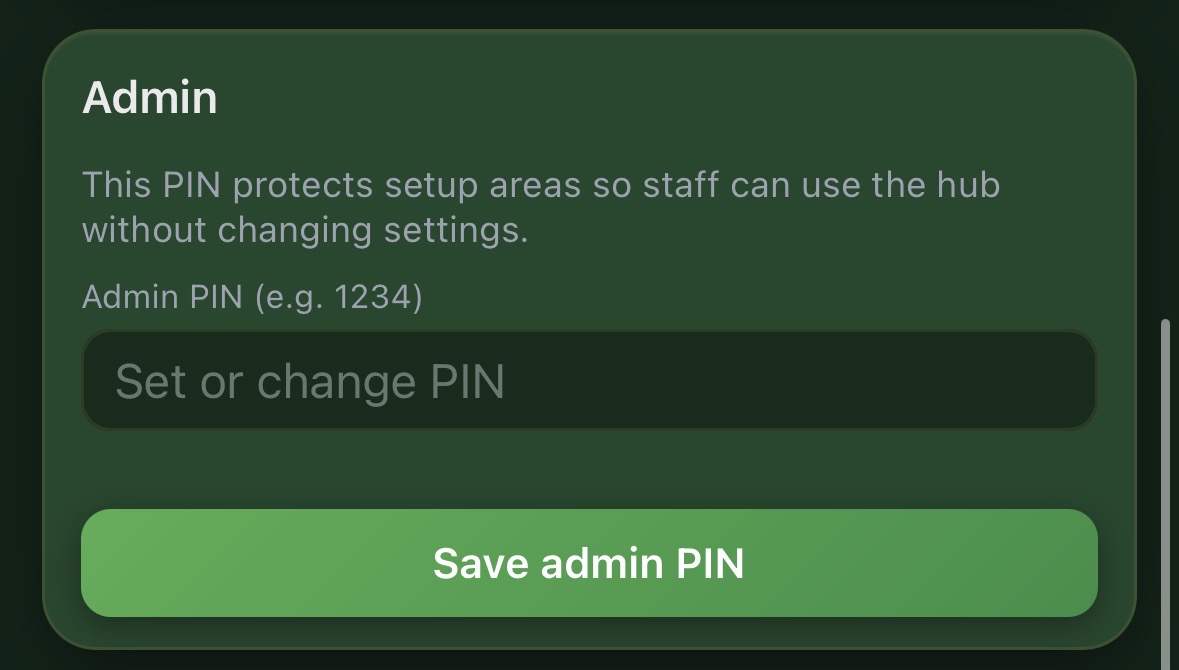 Admin PIN setup