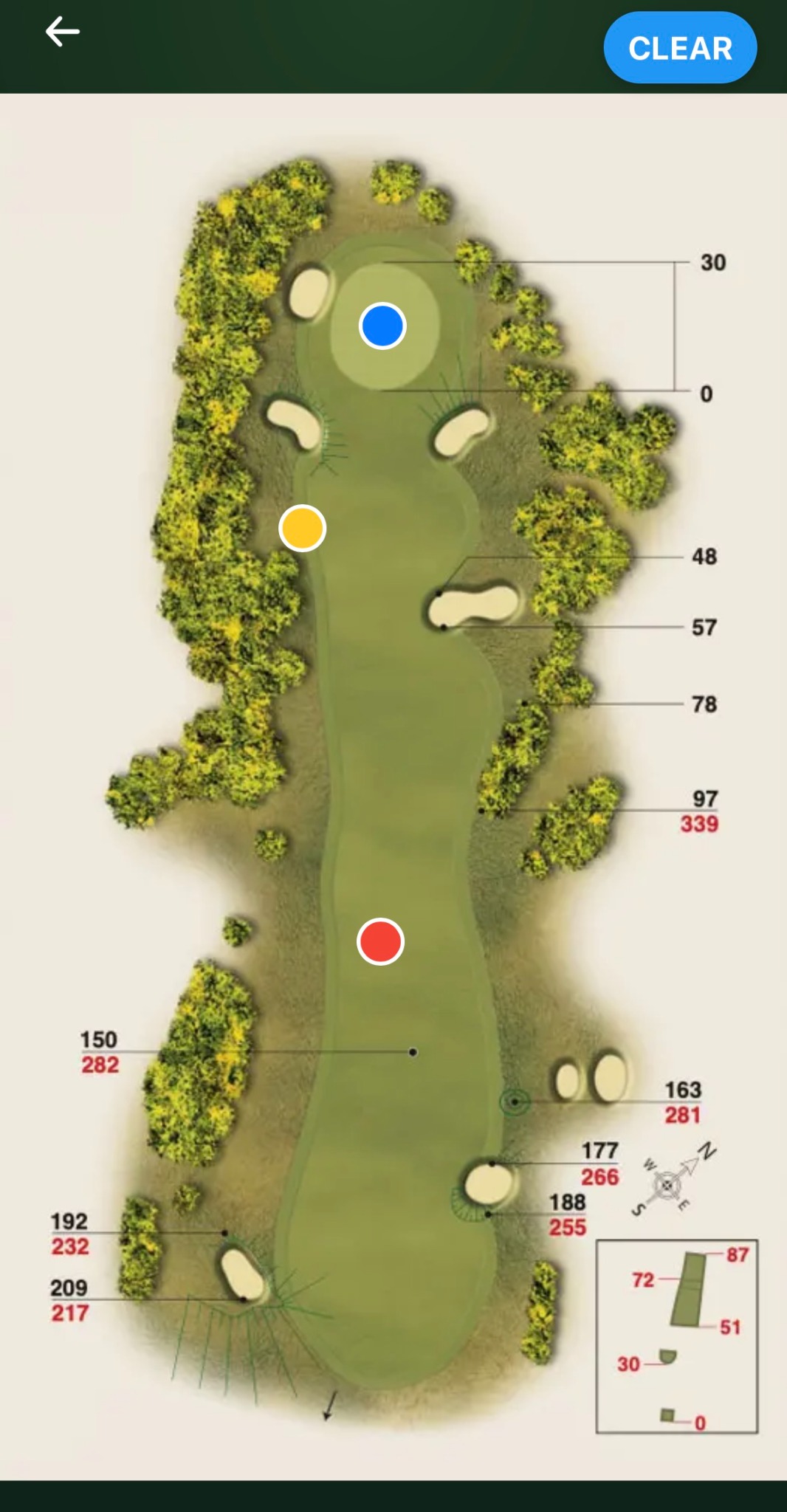 Snagging map with blue, amber and red pins