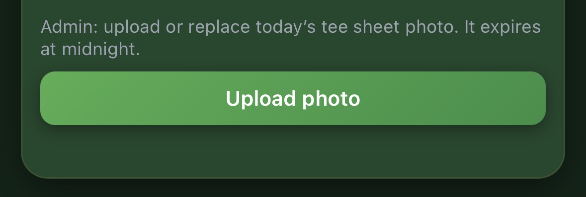 Admin upload photo button for the tee sheet