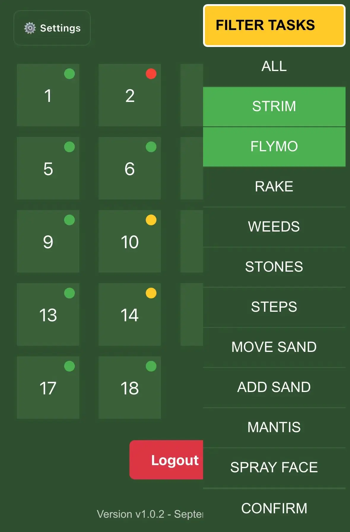 Filter tasks screen