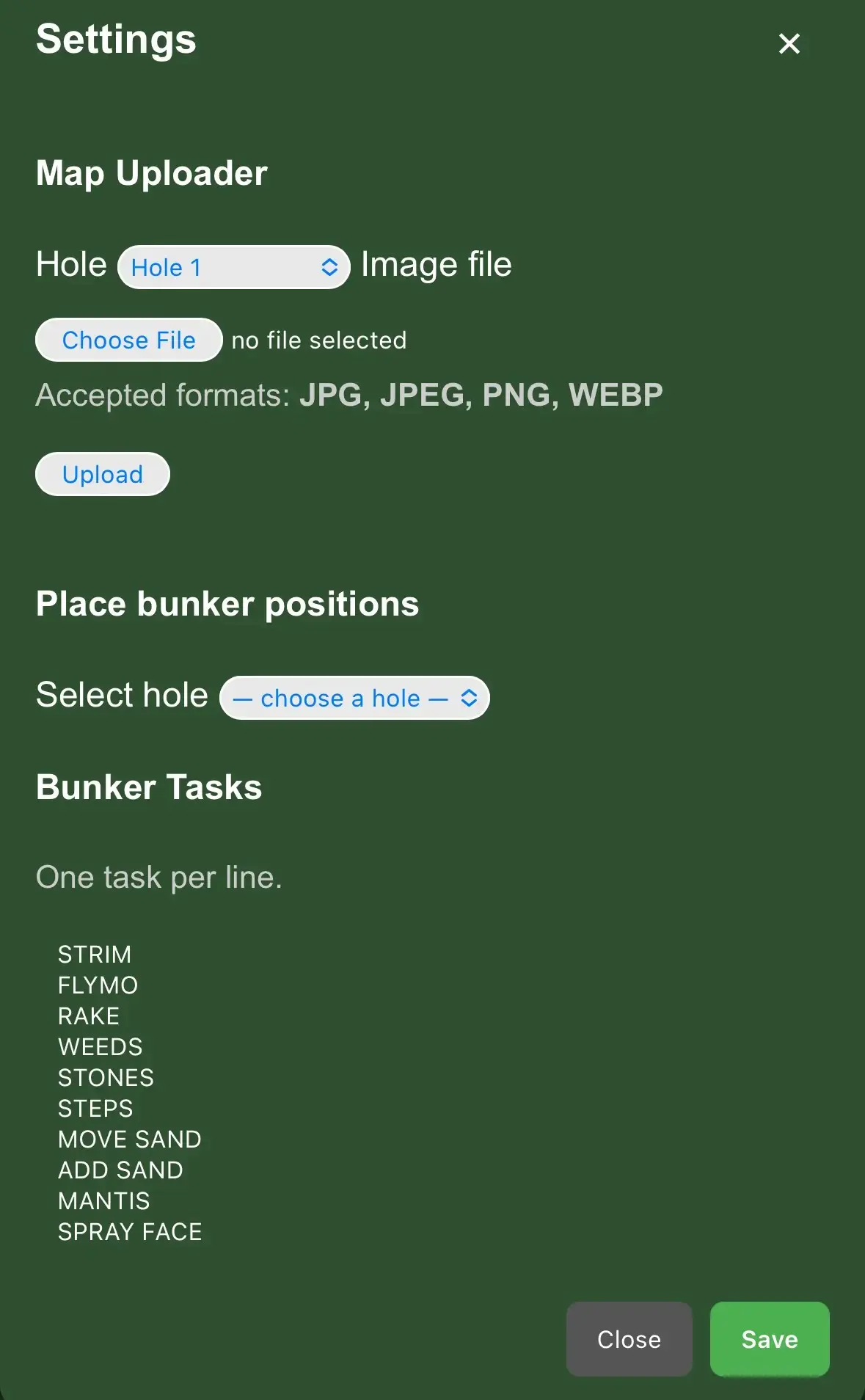 Settings menu